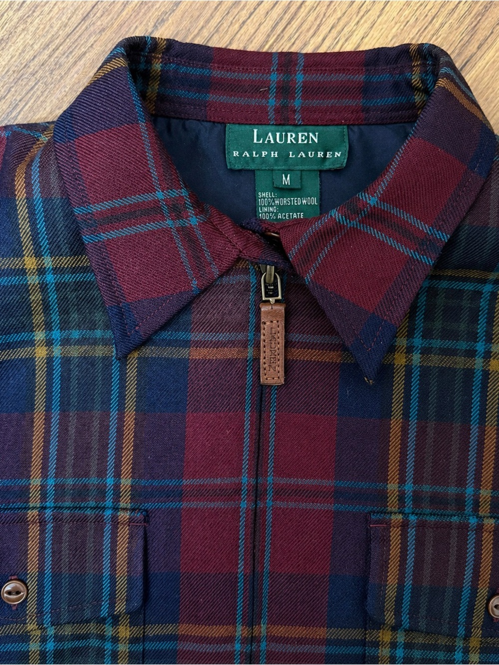 Lauren Ralph Lauren Plaid Zip Shirt Jacket Lightweight Wool Blend Preppy Size M - Picture 2 of 8